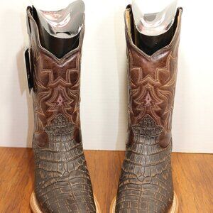 New In Box Rancho Semental Men's Q Caiman Belly Print Brown Medium Square Toe.